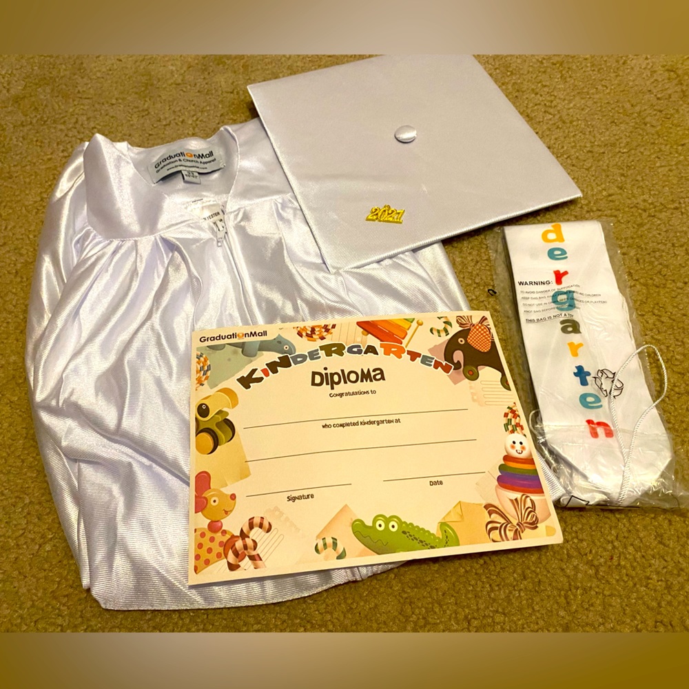 Kids graduation cap and gown white kindergarten prek